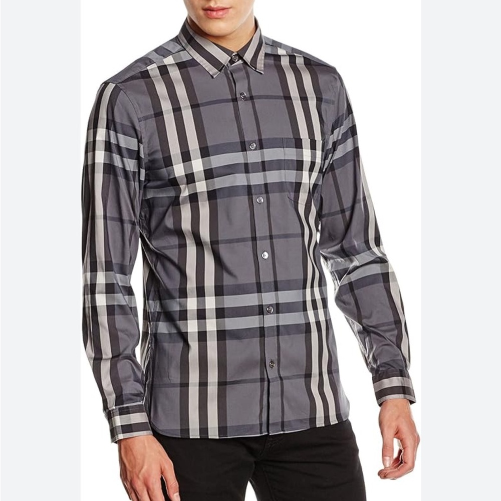 Burberry Gray Plaid Men's Shirt